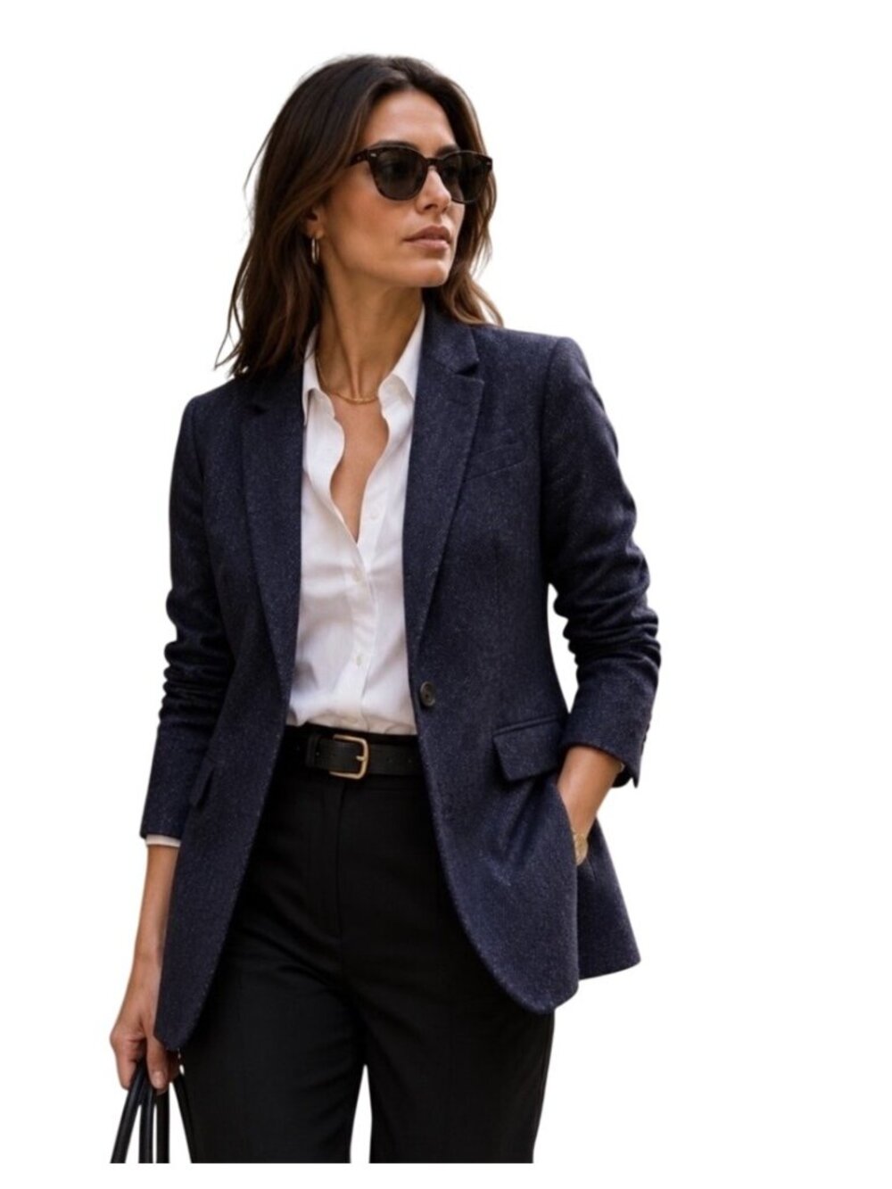 J. Crew Moon Wool Alfie Navy Blue Herringbone Wool Blazer Size 18 Academia Style